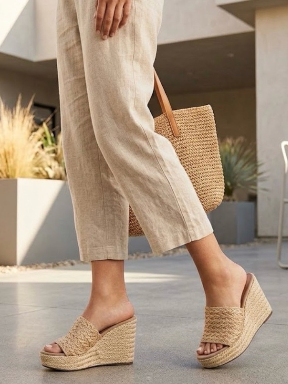 🔴 Madden Girl Tan Woven Wedge Sandals